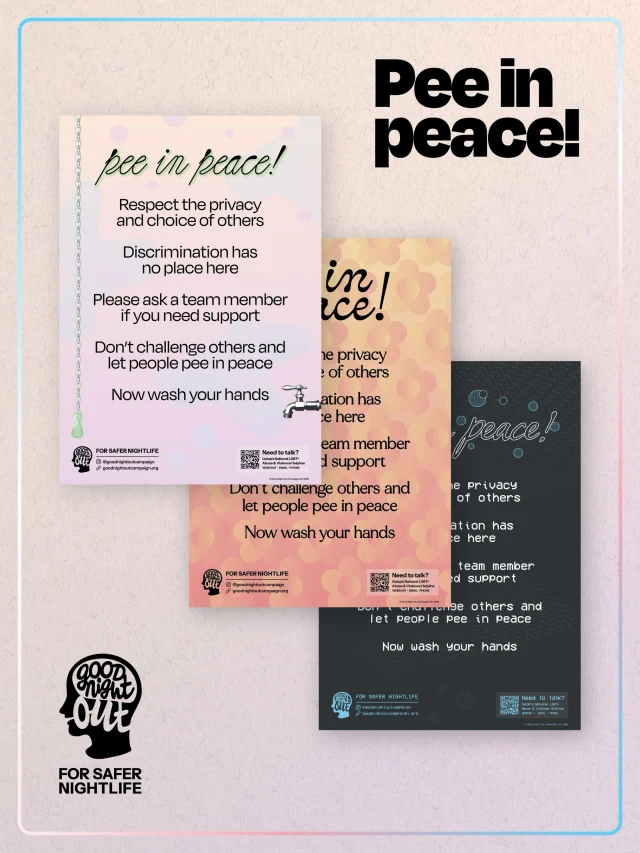 In case you missed it, we recently launched our Pee In Peace campaign! 🚾✌️🏳️‍⚧️

The EHRC updated code of practice has caused a lot of confusion around bathroom access in nightlife venues, but our posters are a simple reminder to everyone who pops to the loo that they have the right to Pee in Peace! 

Available free of charge to any UK venue or cultural space wanting to show that they stand with ALL their customers ✊ request your poster pack at the link in bio, display them with pride and tag us in your photos of them in your space! 🧡

Thanks to our longtime collaborators @nostalgia.nausea & @frontwardsdesign for these beautifully designed posters - each pack we send out comes complete with 3 copies of each design 📌💙