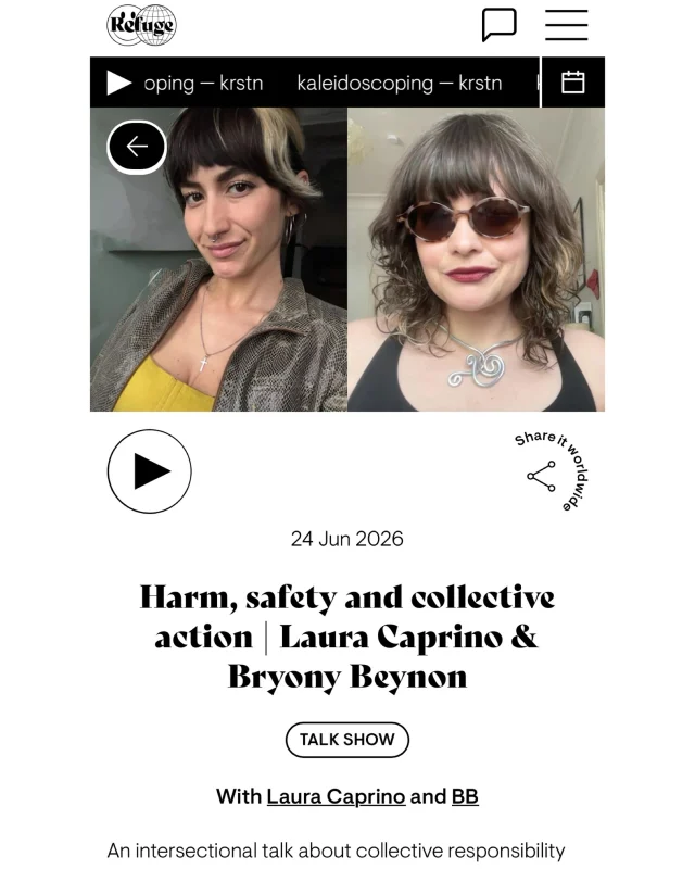 Curious about the origins of Good Night Out? Hear the lore from our co-founder Bryony Beynon on @refugeworldwide, in conversation with Laura Caprino 🔥 the two discuss finding ethical responses to harm and culture change, with Bryony reflecting on her involvement in early 2010s feminist organising and the Hollaback campaign sowed the seeds for our organisation 🌱🙌 link in the usual spot!
