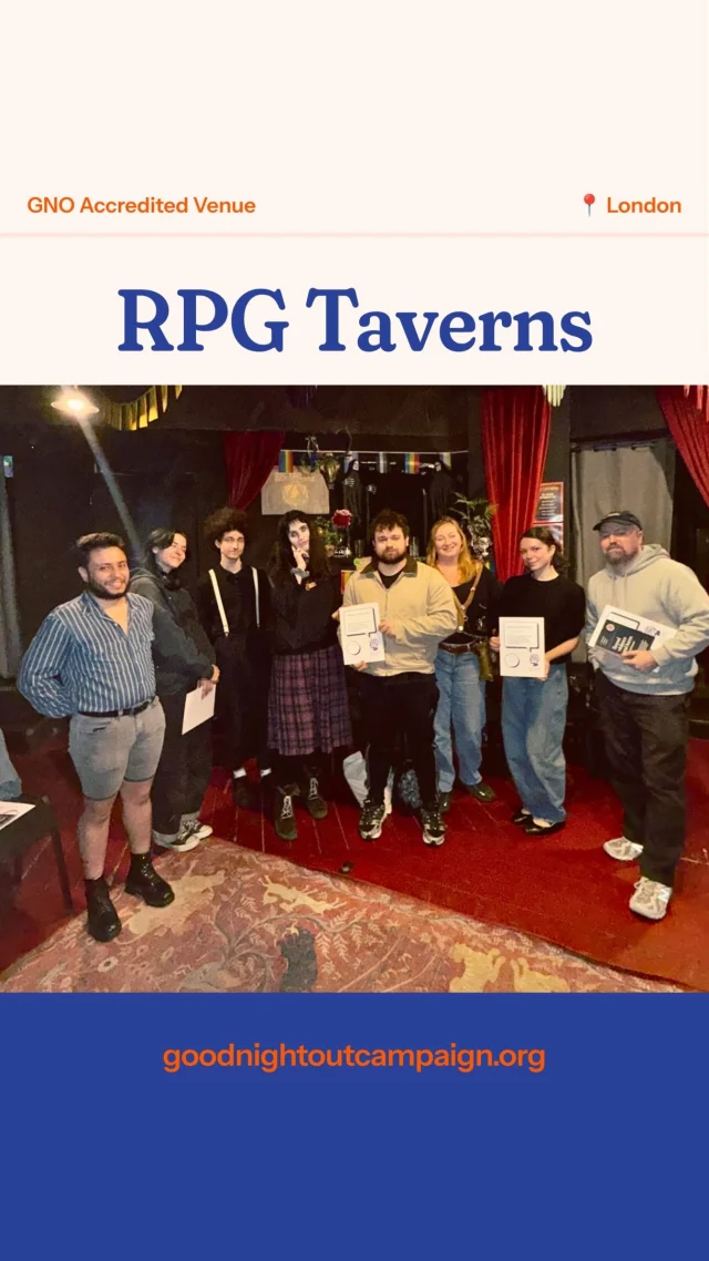 We were thrilled to train returning adventurers @rpgtaverns this month! 🧙🎲

Continuing their quest to create the safest possible realm for the tabletop gaming community, trainers Gol and Richie guided the team through potential scenarios and practical strategies for aiding visitors seeking support, and preventing unwanted behaviours from taking root within its walls. Traversing the path towards GNO accreditation for the third year in a row, we admire the dedication and enthusiasm of the tavern’s team in working to create a haven that welcomes all gamers! 🌟

Are you ready to start your own campaign for safer social and nightlife experiences? Then send word via our DMs or our website, goodnightoutcampaign[dot]org 💌